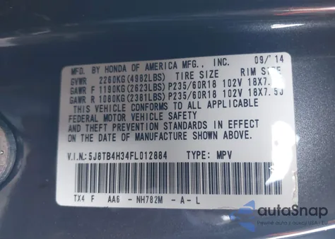 2015 Acura Rdx z USA, uszkodzony, nr VIN 5J8TB4H34FL012884